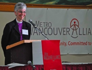 Anglican Bishop Melissa Skelton addressing the Metro Vancouver Alliance.