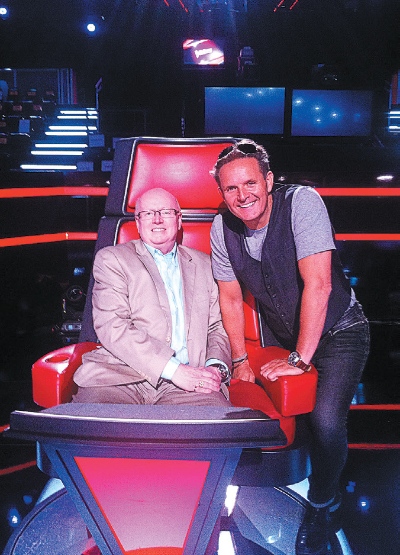 Geoff Tunnicliffe with Mark Burnett on the set of The Voice.