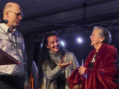 Mary Charles (right) welcomed Missions Fest to the traditional unceded territory of the Coast Salish First Nations. With her are John Hall and Cheryl Bear.