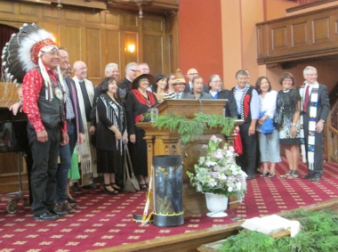 Several Indigenous leaders, including former Assembly of First Nations leader Shawn Atleo, joined eight downtown pastors for an ecumenical prayer service at First Baptist Church.