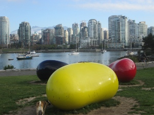 A current view towards Downtown from the south shore of False Creek.