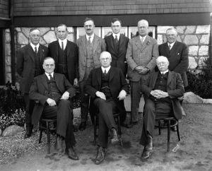 All the reeves of Point Grey who served between 1908 and 1924 at Kerrisdale Municipal Hall in 1924. Photo by W.J. Moore. (Vancouver Archives: Reference Code AM54-S4-: Port N307