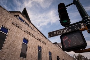 First United is on the southeast corner of Hastings and Gore.