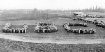After marching on the Great Trek in 1922, students formed the letters 'UBC.'
