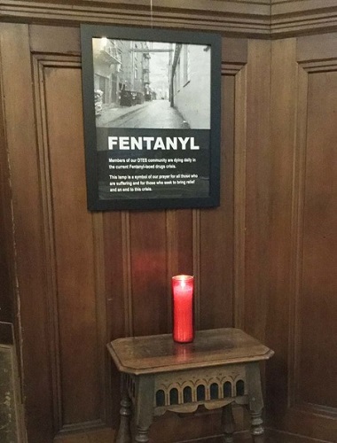 Holding aSt. James Anglican Church and the Street Outreach Initiative under the ordained leadership of Fr. Matthew Johnson have created a Fentanyl Memorial in the sanctuary. 