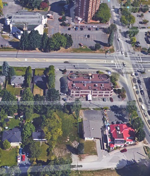 The Salvation Army is between Cliff Avenue (bottom of picture) and the Lougheed Highway.